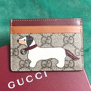 Gucci Beige Dog Pattern Card Holder